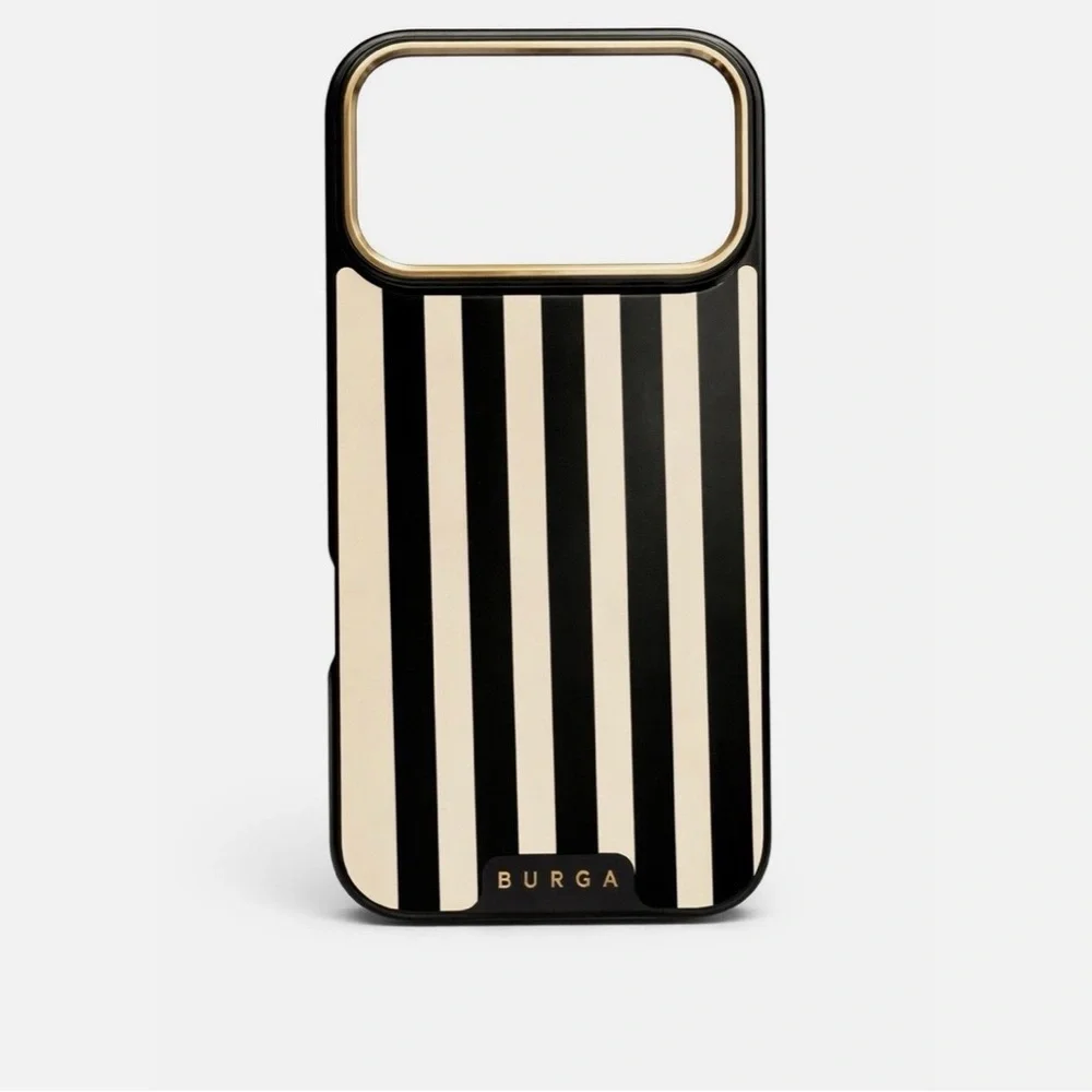 Burga iPhone 17 promax Black & Cream Striped Protective Phone Case